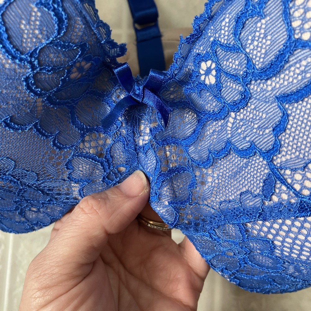 Torrid Curve Cobalt Blue Lace Push Up Plunge Lace Bra Sz 44D Sexy Comfort - Picture 2 of 7